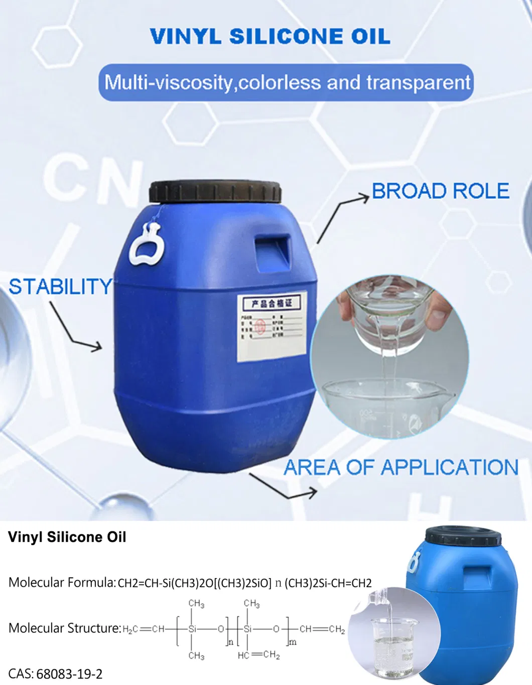 65000cst Vinyl Silicone Oil Vinyl Polydimethylsiloxane Chemical Auxiliary Agent CAS No 68083-19-2